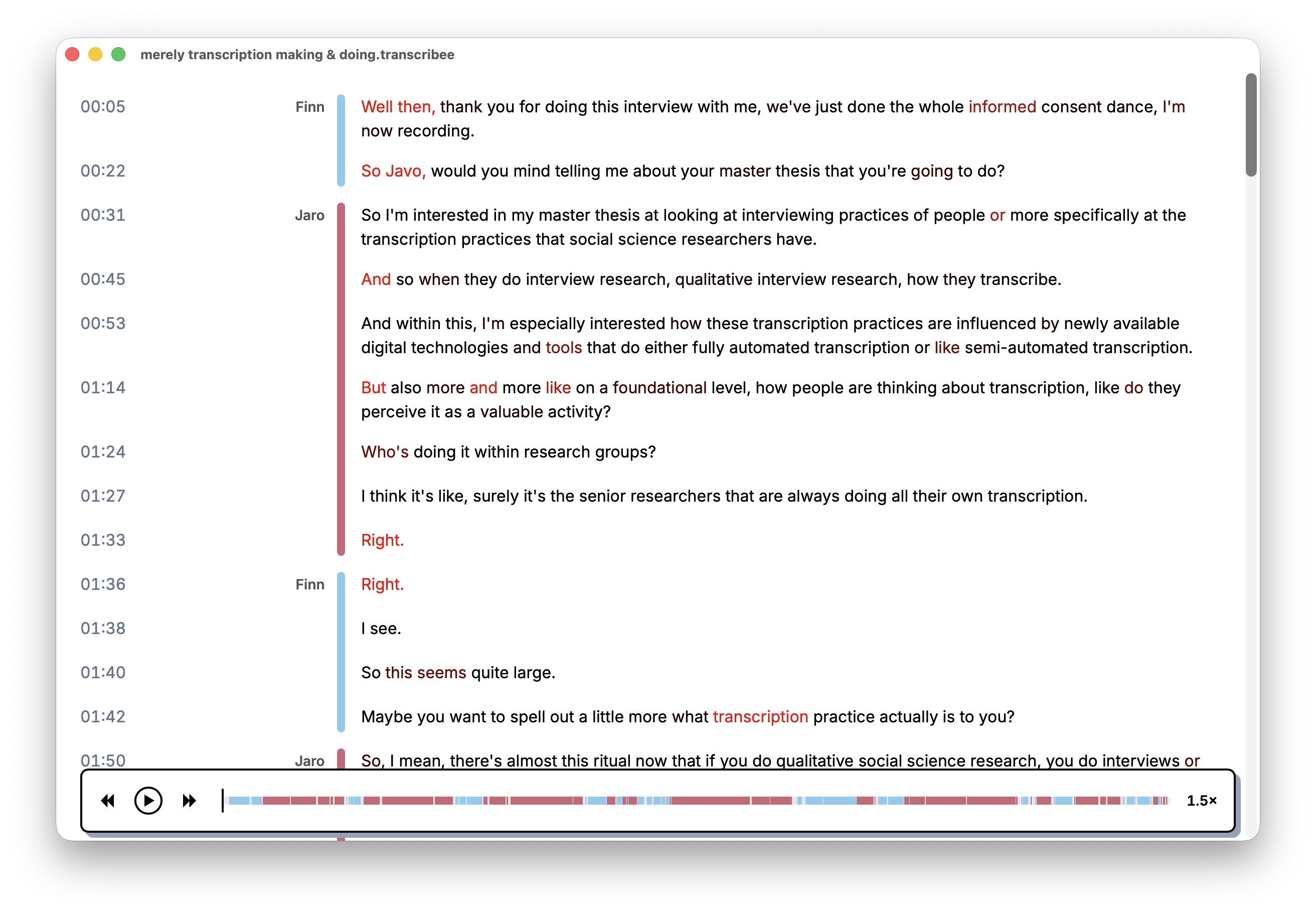 Screenshot of the transcribee desktop application